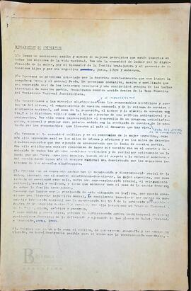 [Declaración de principios del Movimiento de Mujeres Peronistas e historia de lucha de la mujer argentina]