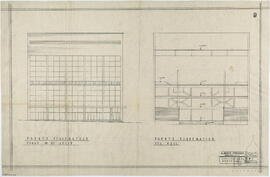 [Proyecto Cine Teatro en Montevideo. Plano n°9. Frentes esquemáticos sobre 18 de julio y hall]
