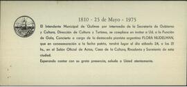 [Invitación a concierto del municipio de Quilmes en conmemoración al 25 de mayo de 1810]