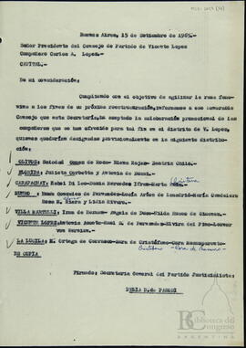 [Carta de Delia Parodi dirigida a las autoridades del Partido Justicialista de Vicente López]