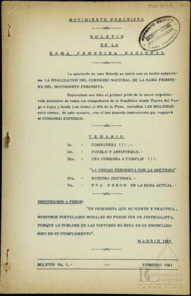 [Boletín acerca del Congreso Nacional de la Rama Femenina del Movimiento Peronista]