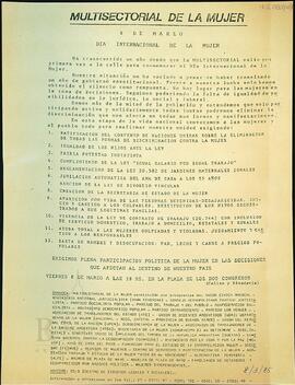 [Volante de la Multisectorial sobre el acto 8 de Marzo de 1985]