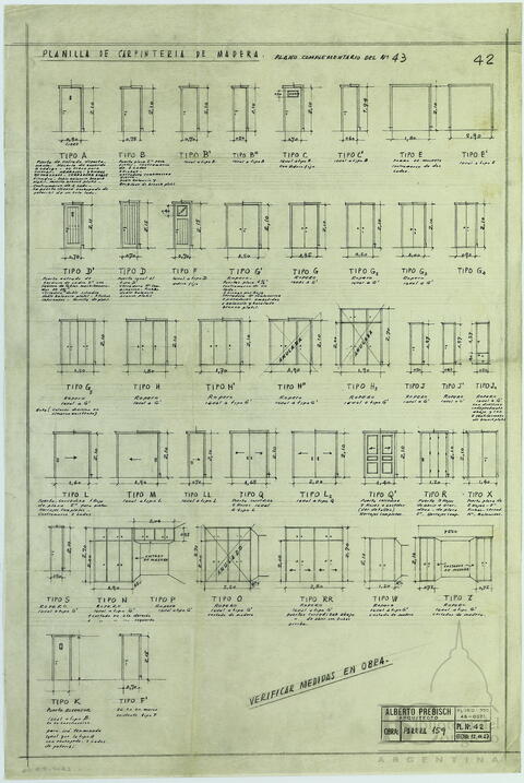 "Planilla de carpintería de madera. Plano N° 42"