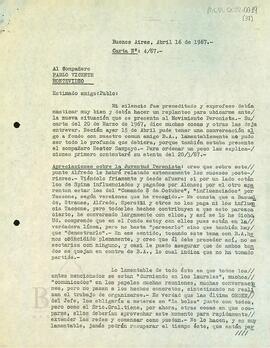 [Carta de Mabel Di Leo dirigida a Pablo Vicente]