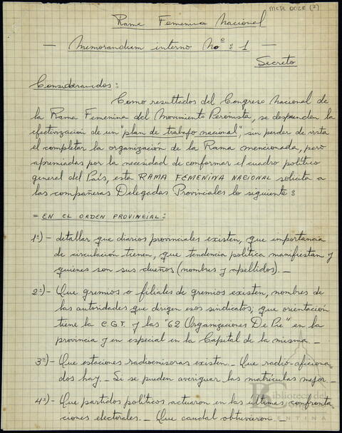 "Memorandum interno N° 1. Secreto"